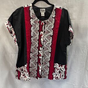 RM Hawaiian Shirt Womens Hibiscus Size Large Black Red White